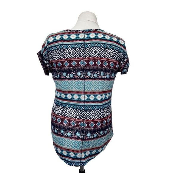 Dept 222  Womens Short Sleeve Southwestern Patterned Top Blue Multicolor size M - Picture 3 of 8